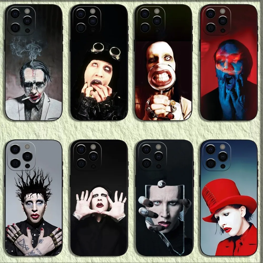 Singer M-Marilyn Manson Phone Case For iPhone 16,15,14,13,12,11,Pro,X,XS,Max,XR,Plus,Mini Soft Black Cover