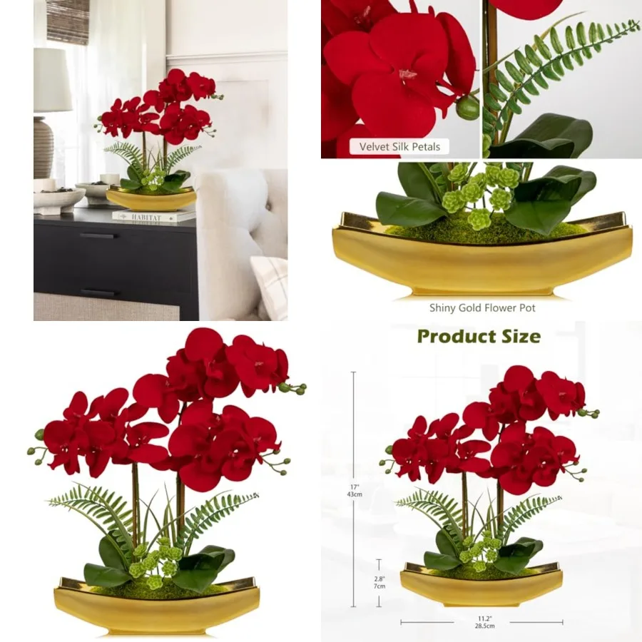 

Orchid Artificial Flowers 17 Silk Orchid Floral Arrangement with Pot Real Touch Faux Orchid Plant for Home Office Room Kitchen