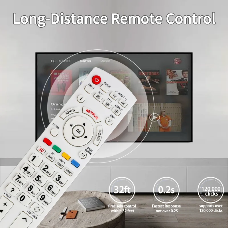 Panasonic-TV substituição controle remoto com botão Netflix, N2QAYB000842, TX-LR55DT60, TX-LR55WT60