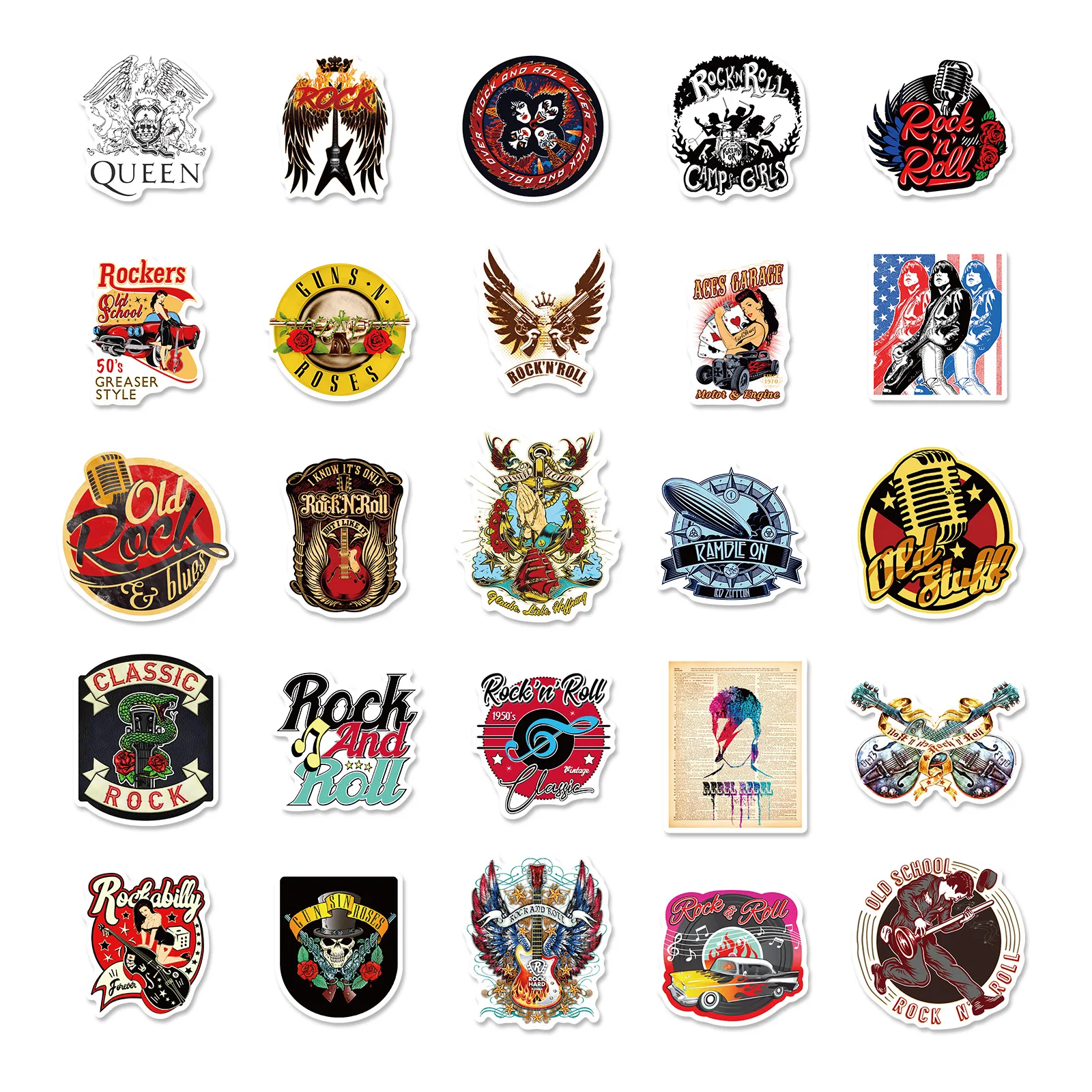 Rock Music Band Adesivos estéticos para iPad, telefone, guitarra, motocicleta, skate, bagagem, Copa, Graffiti, 50pcs