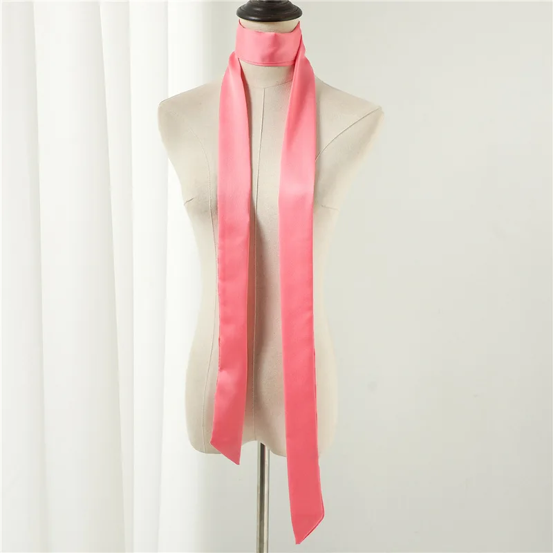 New 190*5cm Solid Hair Scarf Long Narrow Koreantie Neck Hair Scarf Extended Ribbon Silk Scarves Headband Headscarf Foulard Hijab