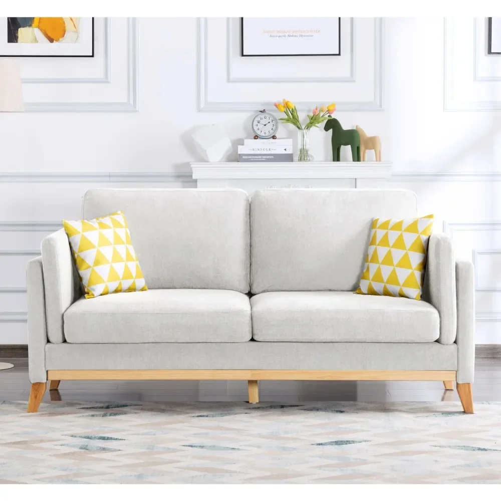 Sofá de tecido de 72,4 polegadas, 2 lugares, sofá com 2 travesseiros, sofá moderno de meados do século para sala de estar, quarto, apartamento, escritório