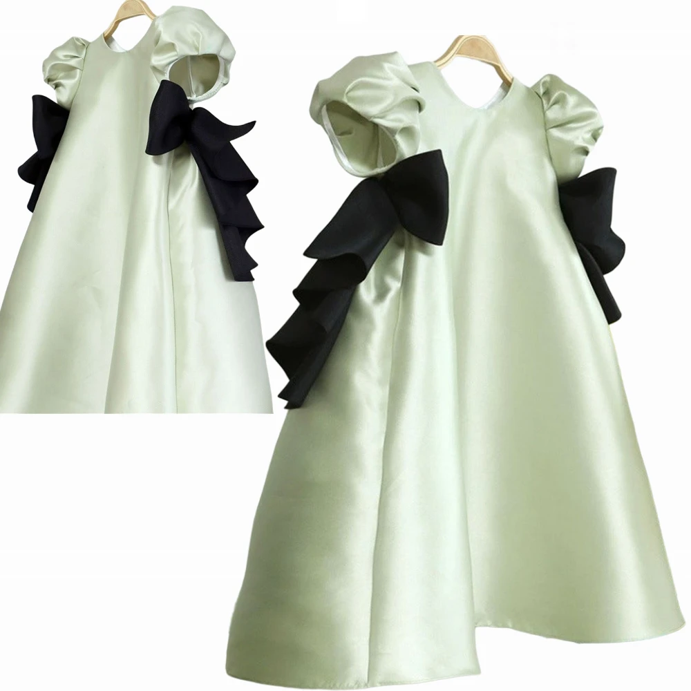 Cute Flower Girl Dress Green With Bow Little Baby Girl Beauty Pageant Party Dress Toddler Kids Birthday Christening Gowns