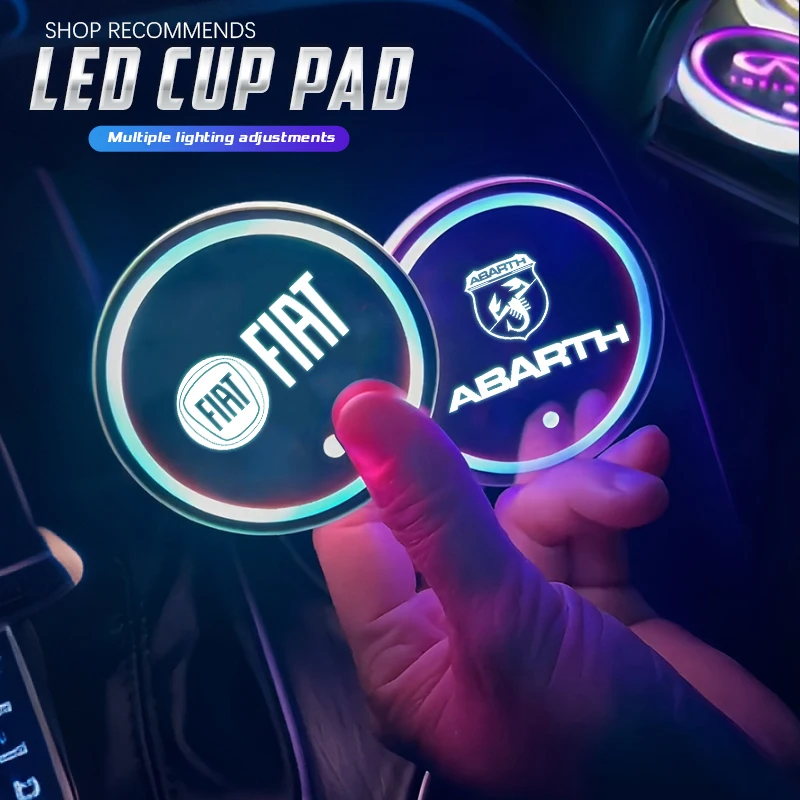 Almohadilla LED para vaso de agua de coche, lámpara de ambiente recargable para FIAT Abarth 500 Ducato Panda Grande Punto Tipo Pulse Strada 600 500L