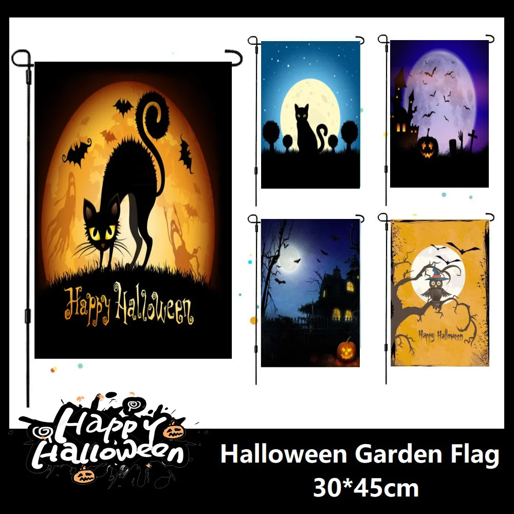 Customized Halloween Garden Flag HD Digital Print 100D Polyester Or Satin 30cm X 45cm Outdoor Fall Garden Decor