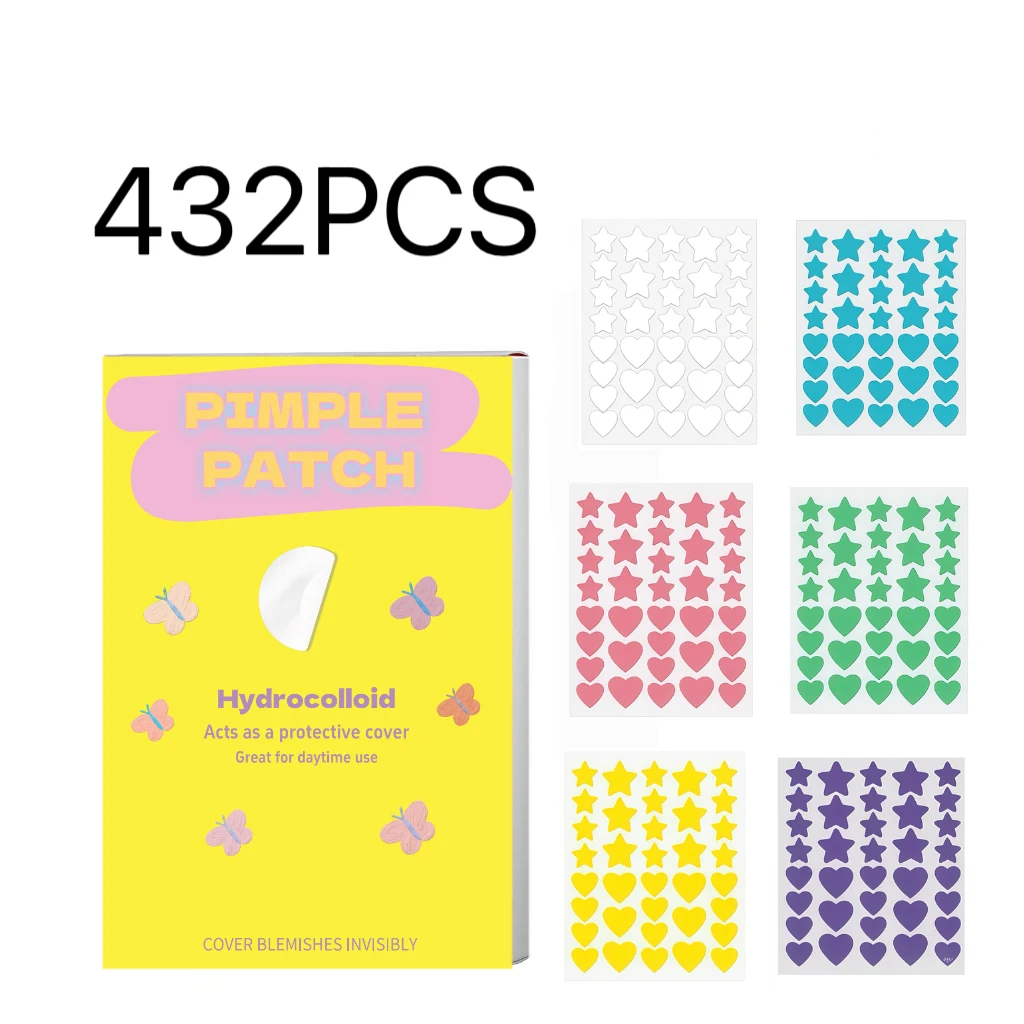 432PCS Butterfly Yellow Box Star & Heart Hydrocolloid Pimple Patches 6 Candy Color Decorative Acne Stickers  Cover Skin Care Pat