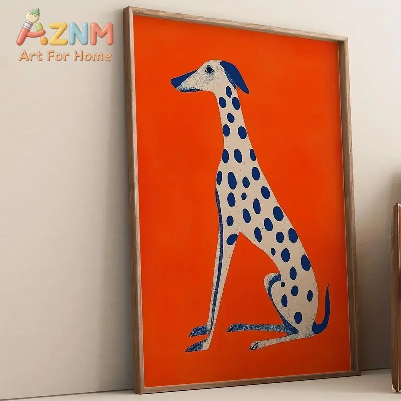 Abstract Dalmatian Dopamine Art Orange Blue Canvas Poster Picture Wall Decor Modern Living Room Kitchen Bathroom Home Decor Gift