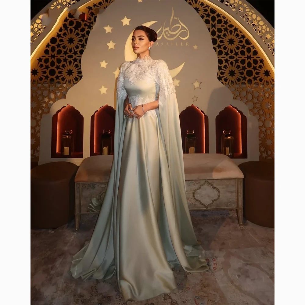 

Elegant Evening Dresses High Collar Flowers A-line Formal Occasion Evening Gowns Floor Length Prom Dresses Dress Customized