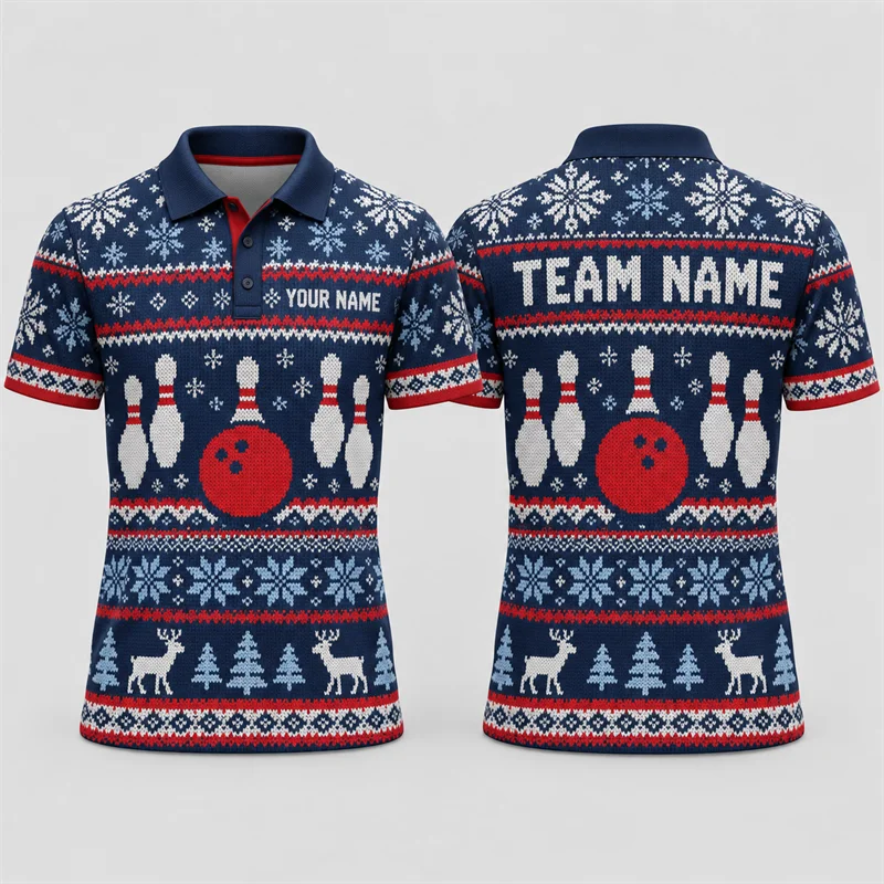 Custom Bowling Polo Shirt Personalized Name Team Name Scenic Print Short Sleeve Jersey League Tournament Sports Team Uniform