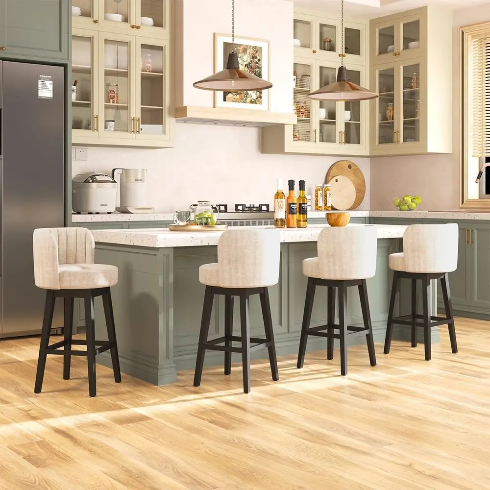 

Swivel Bar Stools Set of 4, 30 Bar Height Mid Century Modern Barstools with Back, Velvet Upholstered Seat and Solid Wood Legs,