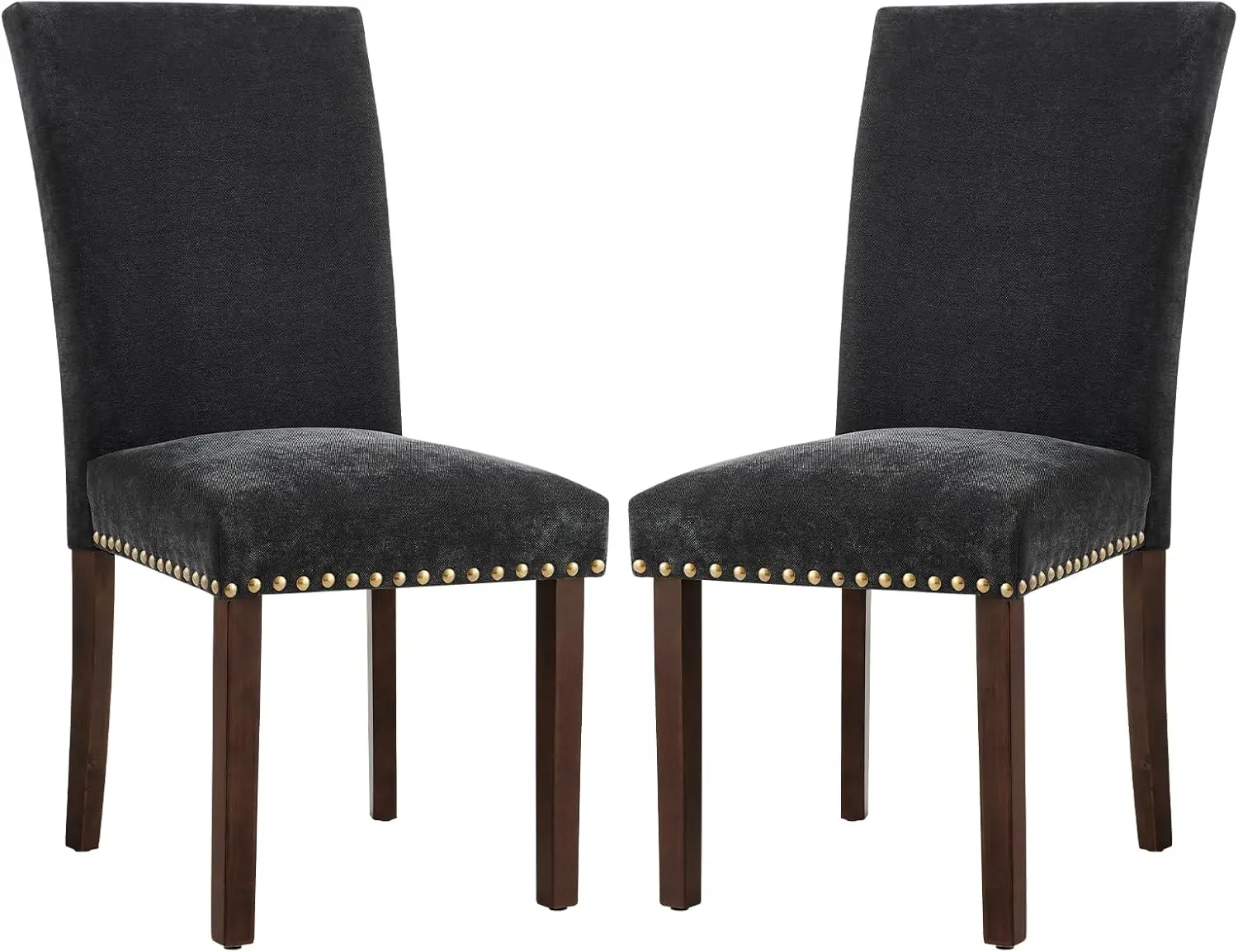 

Upholstered Parsons Dining Chairs Set Of 2, Fabric Dining Room Kitchen Side Chair With Nailhead Trim And Wood Legs - F-Black