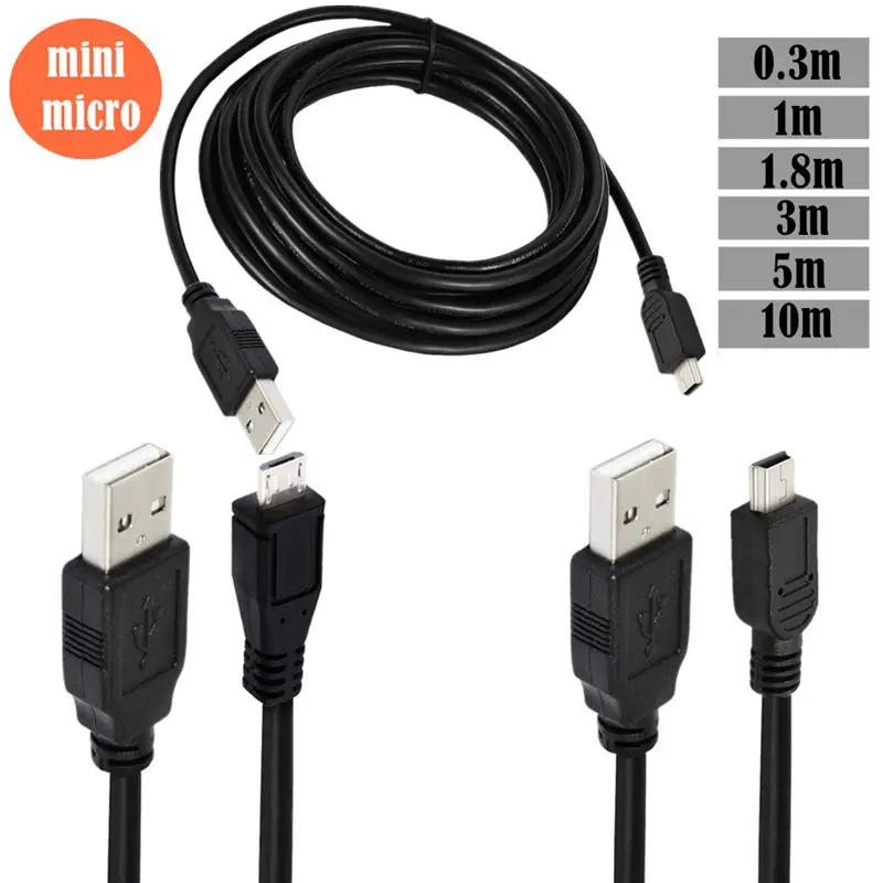 High Speed Micro Mini USB Cable USB2.0 A Male to Mini V8 V3 Micro Male Charging Data Cable For Connecting A Phone to A Computer
