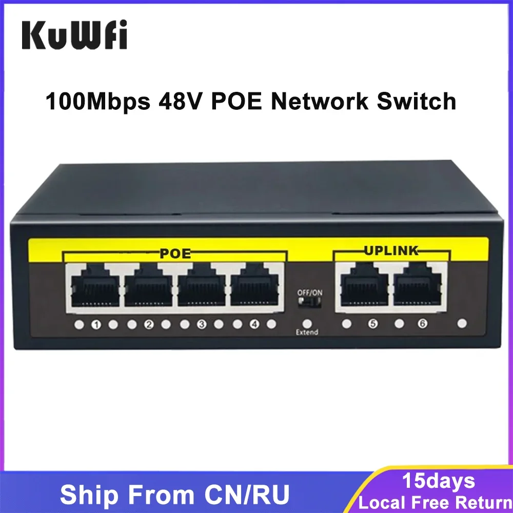 KuWFi POE коммутатор 48 в 100 Мбит/с Wi-fi умный IP коммутатор 4/8 портов POE Стандартный RJ45 инжектор коммутатор для ip-камеры/беспроводной AP/CCTV