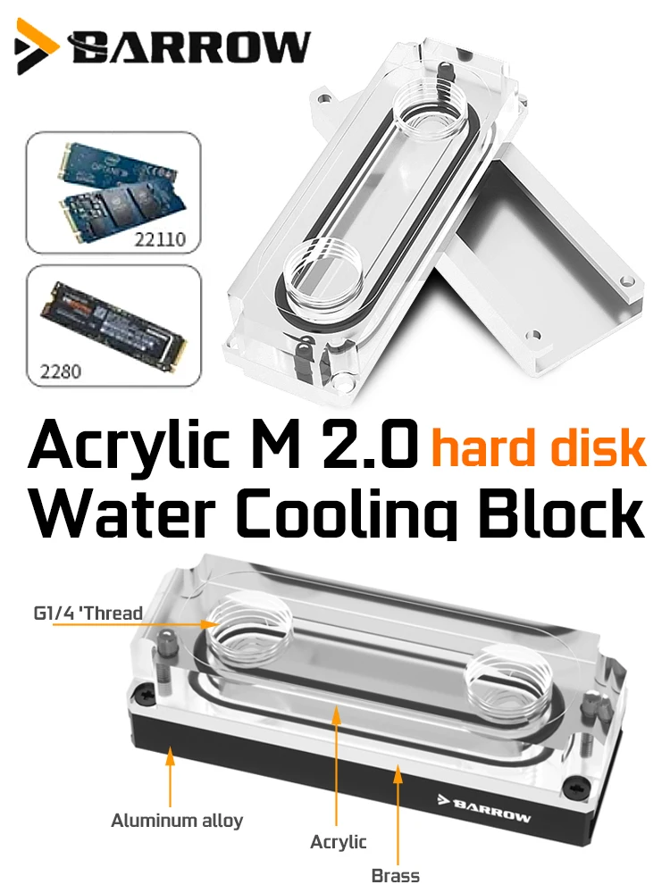 Chłodzenie wodne dysku SSD Barrow M2, radiator akrylowy do PC, chłodzenie cieczą, budowanie, dysk twardy MOD HDM2280-PA — zdjęcie 2