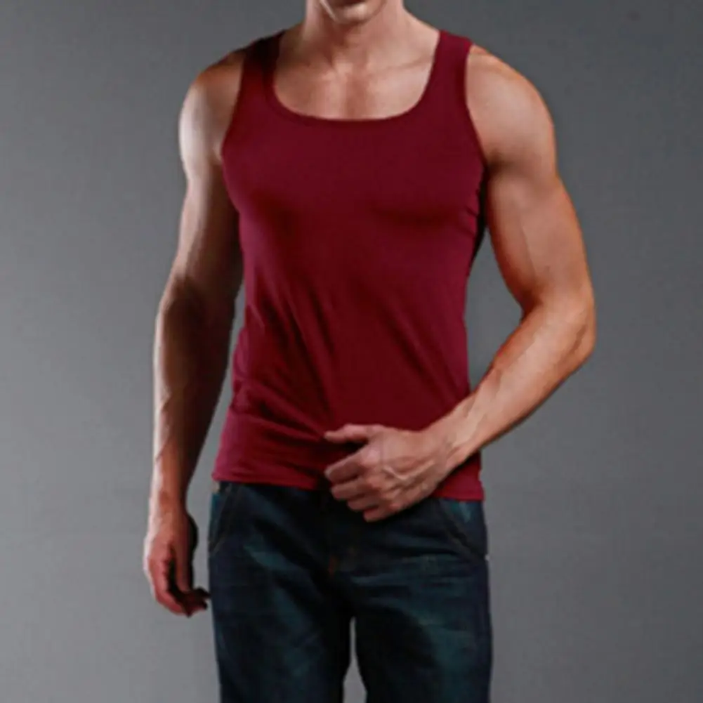 Men Sports Vest Square Neck Sleeveless Bodybuilding Tank Top Sweat Absorption Elastic Casual Jogging Gym Tank Top Undershirt