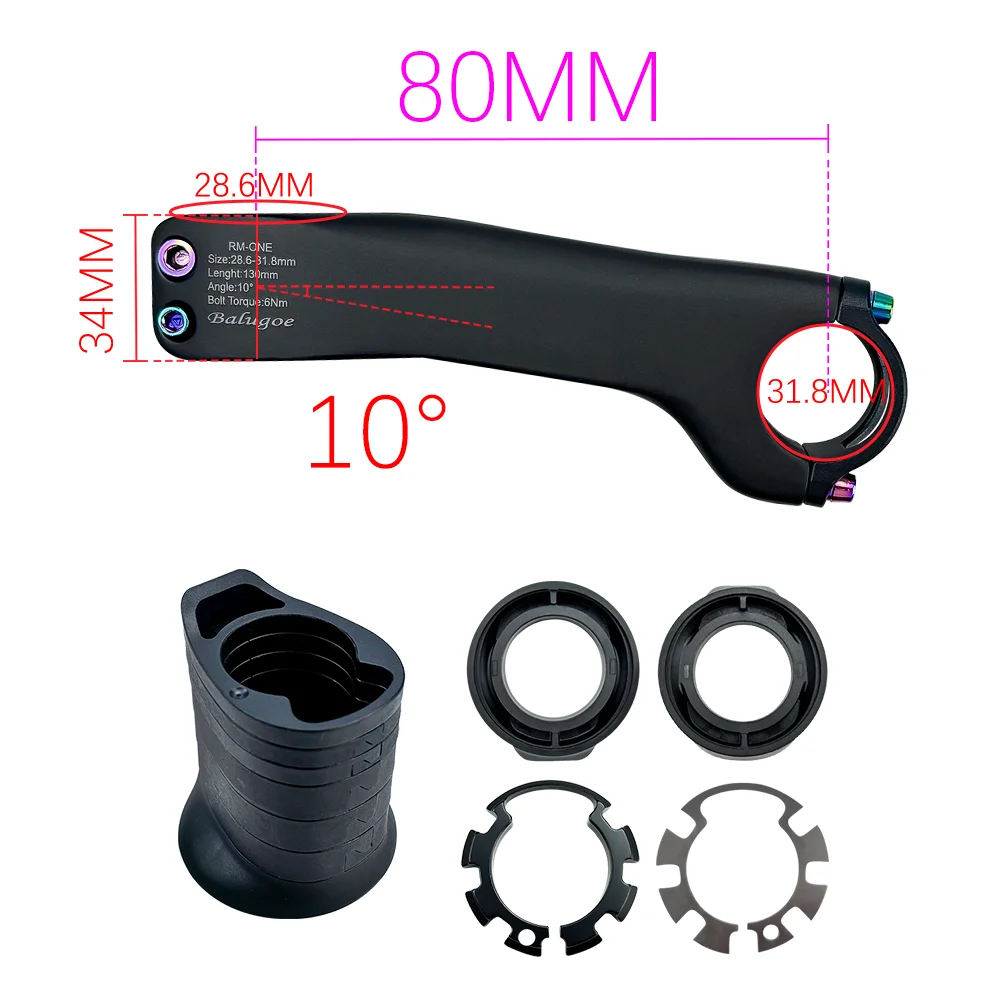 BALUGOE Carbon Fiber Internal Wiring Road Bike Mountain Bike Stem 28.6-31.8MM Riser With Washer -10 º -17 º Riding Accessories image 3