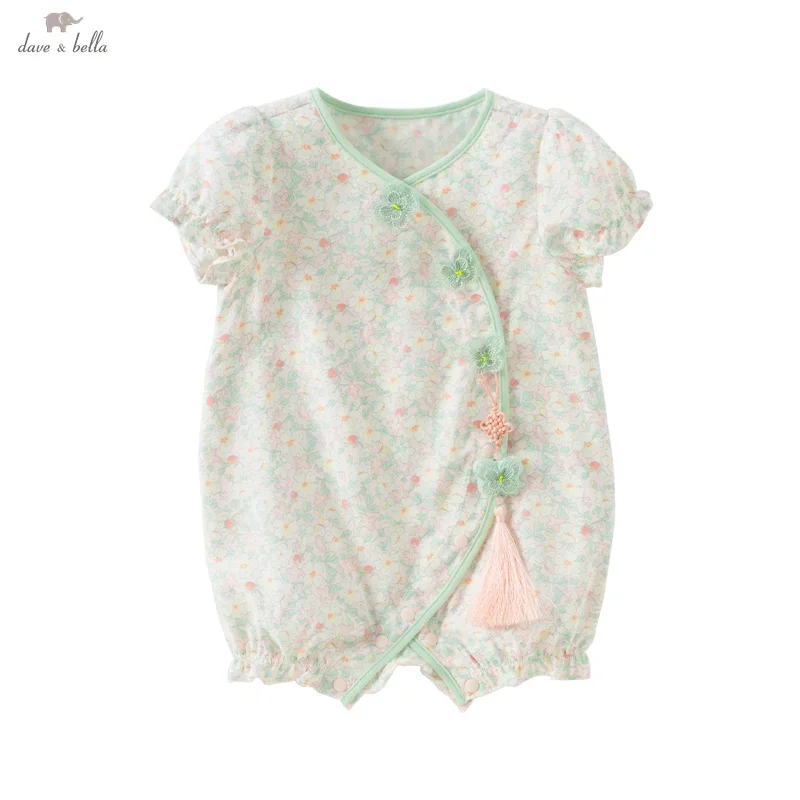 

Dave Bella Baby Jumpsuit Summer Girl's Romper Sweet Cute Comfortable Green Cotton Strawberry Print Newborn Creeper DB2251891