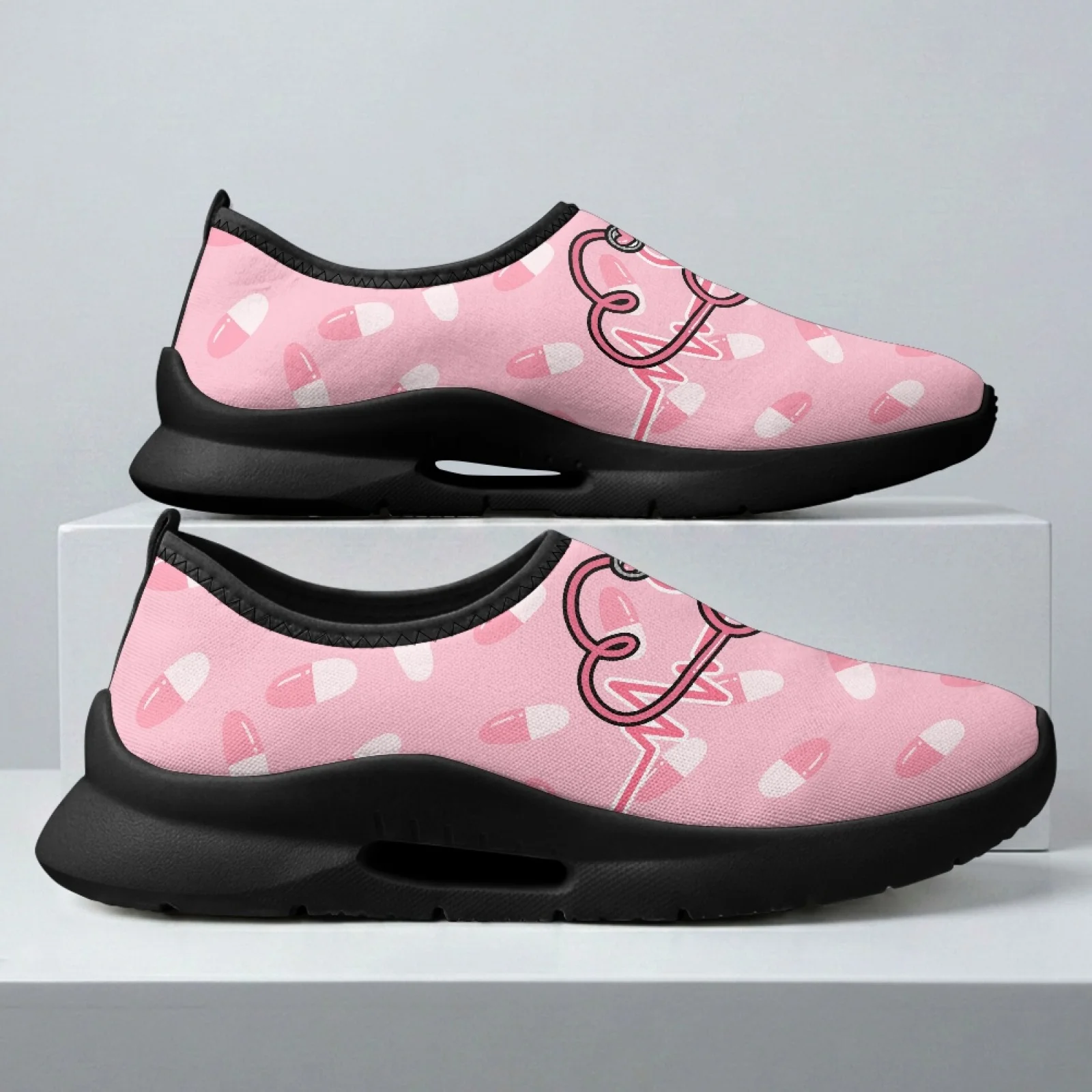 PENSTROLL Pink Medical Pattern Soft Casual Sneakers for Men, Slip on Mesh Walking Shoes for Business Travel and Daily Walking