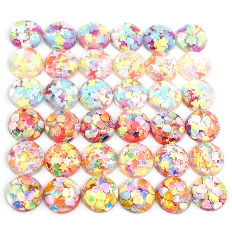 40pcs 12mm Mix Colors Star Round Moon Style Cabochon in resina con retro piatto per accessori per orecchini