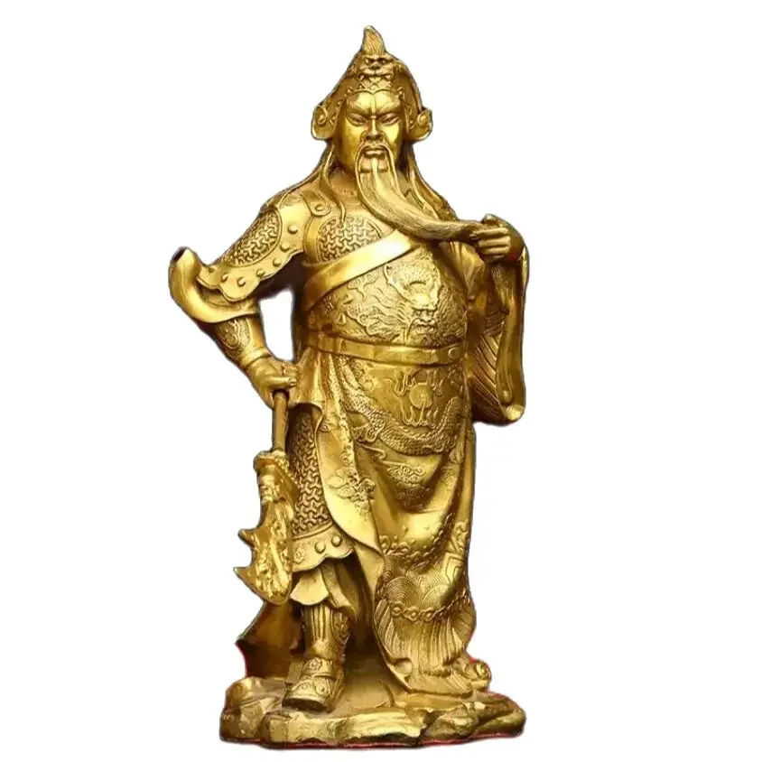 Pure copper Guan Gong Buddha statue ornament with a sword, martial arts god of wealth, Guan Shengdi Jun, Guan Erye, home and st