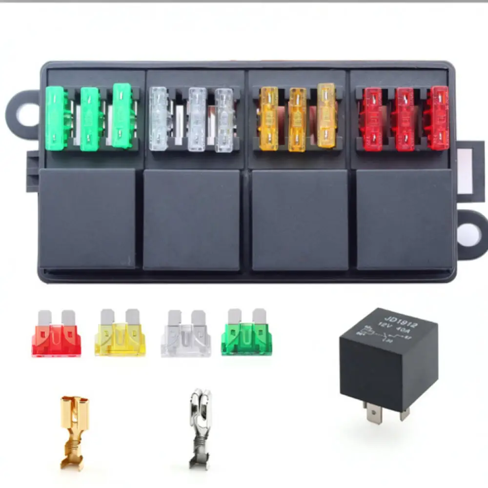 Vehicle 12V Fuse Relay Holder Box Automotive Circuit Protection Integrated Block Universal Prewired Socket For Car Boat Truck