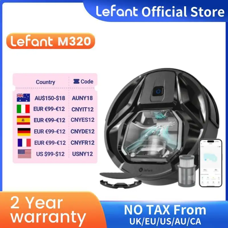 Lefant M320 Robot Vacuum Cleaner, 6000 Pa Suction,Low Noise,210 Mins Runtime,Self-Charging,Ideal for Hard Floor, Pet Hair,Carpet