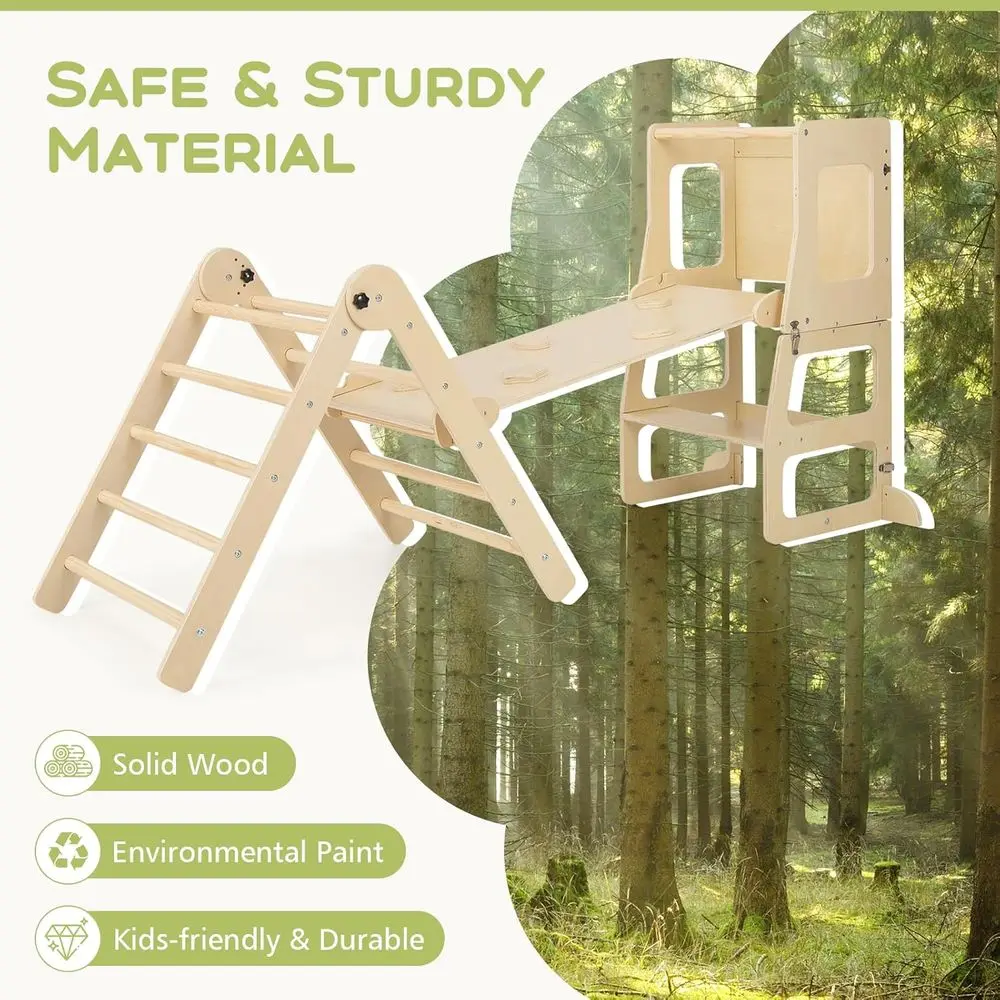 Pikler triângulo conjunto 8 em 1 brinquedos de escalada para crianças dobrável madeira montessori selva ginásio com criança torre ângulo ajust