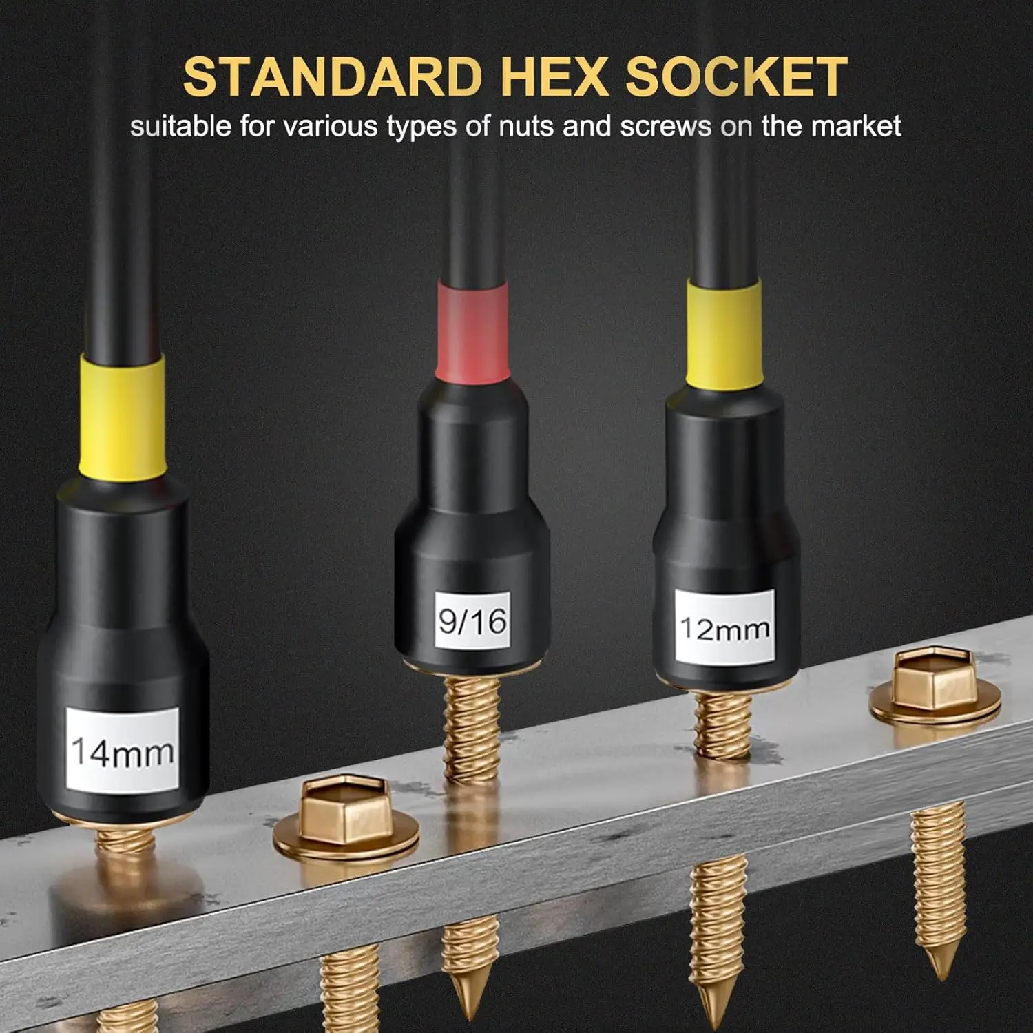 AMTOVL Magnetic Nut Driver Set - 18 Pcs Long Nut Driver Set, Metric & SAE Nut Drivers with Extensions | Impact Adapter