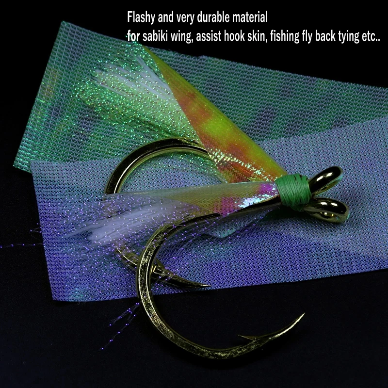 Wifreo 15cmX110cm Metalic Holographic Flash Film Mesh Back Durable Sabiki Fish Skin Assit Hook Wing Material Shrimp Fly Back