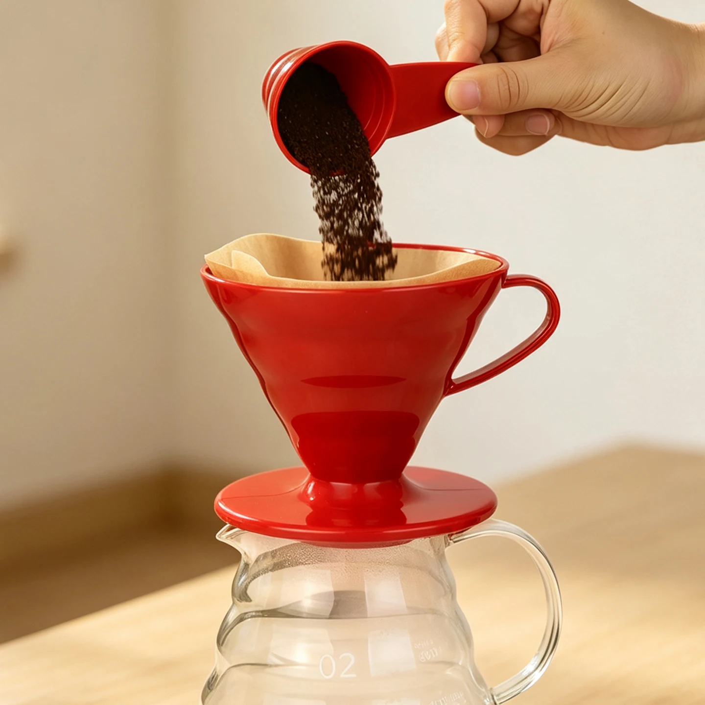 Size 02  Hand Drip Coffee Dripper, Spiral Rib Coffee Filter Cup, Portable Coffee Brewing Tool with Coffee Scoop