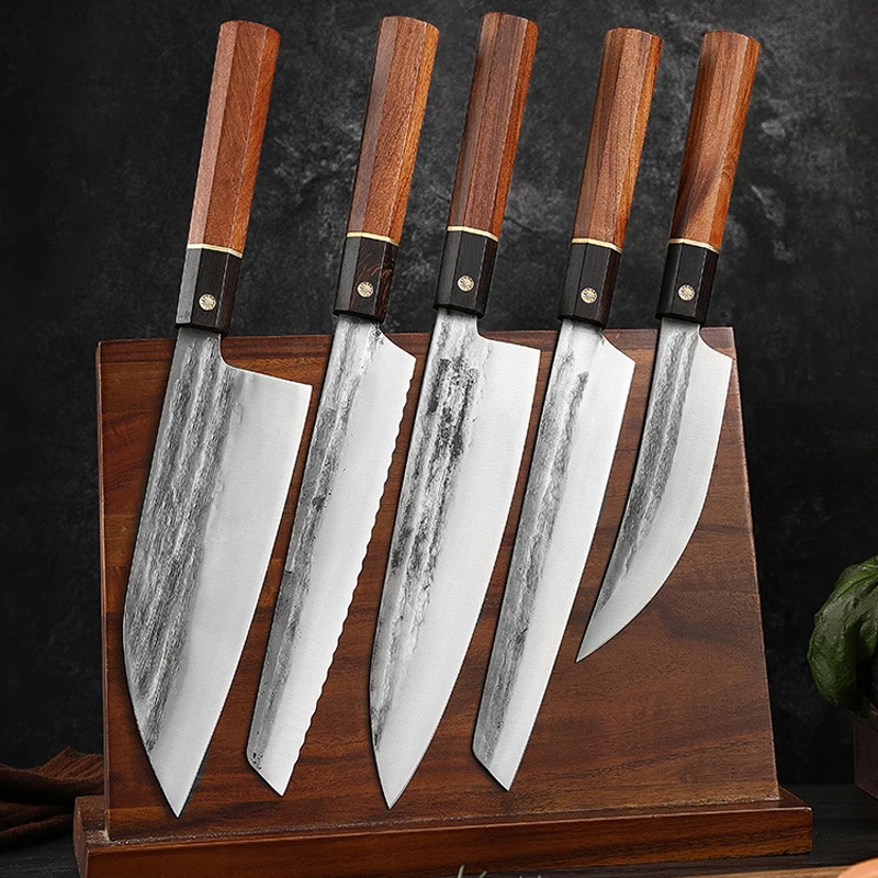 Forged Japanese Chef Knife Sashimi Sushi Knife Meat Cleaver Kitchen Octagonal Handle Butcher Boning Utility Cutting Knives Set