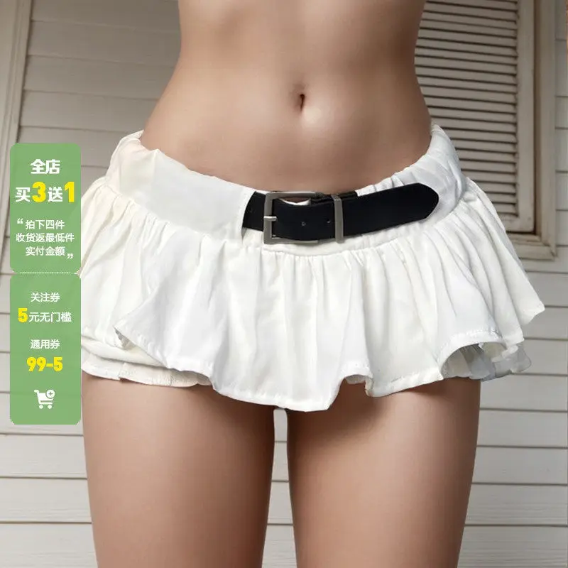 Women's White Mini Bubble Skirt Vintage 2000s Low Rise Shorts Skirt Harajuku Korean Style Y2k Gyaru Micro Balloon Skirts Summer