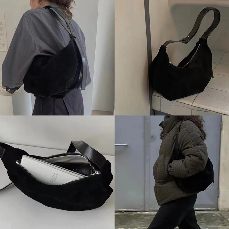 

New Winter Suede Dumpling Bag Female Retro Frosted Leather Handbag Lady Large Capacity Crossbody Shoulder Bag Trendy Messenger