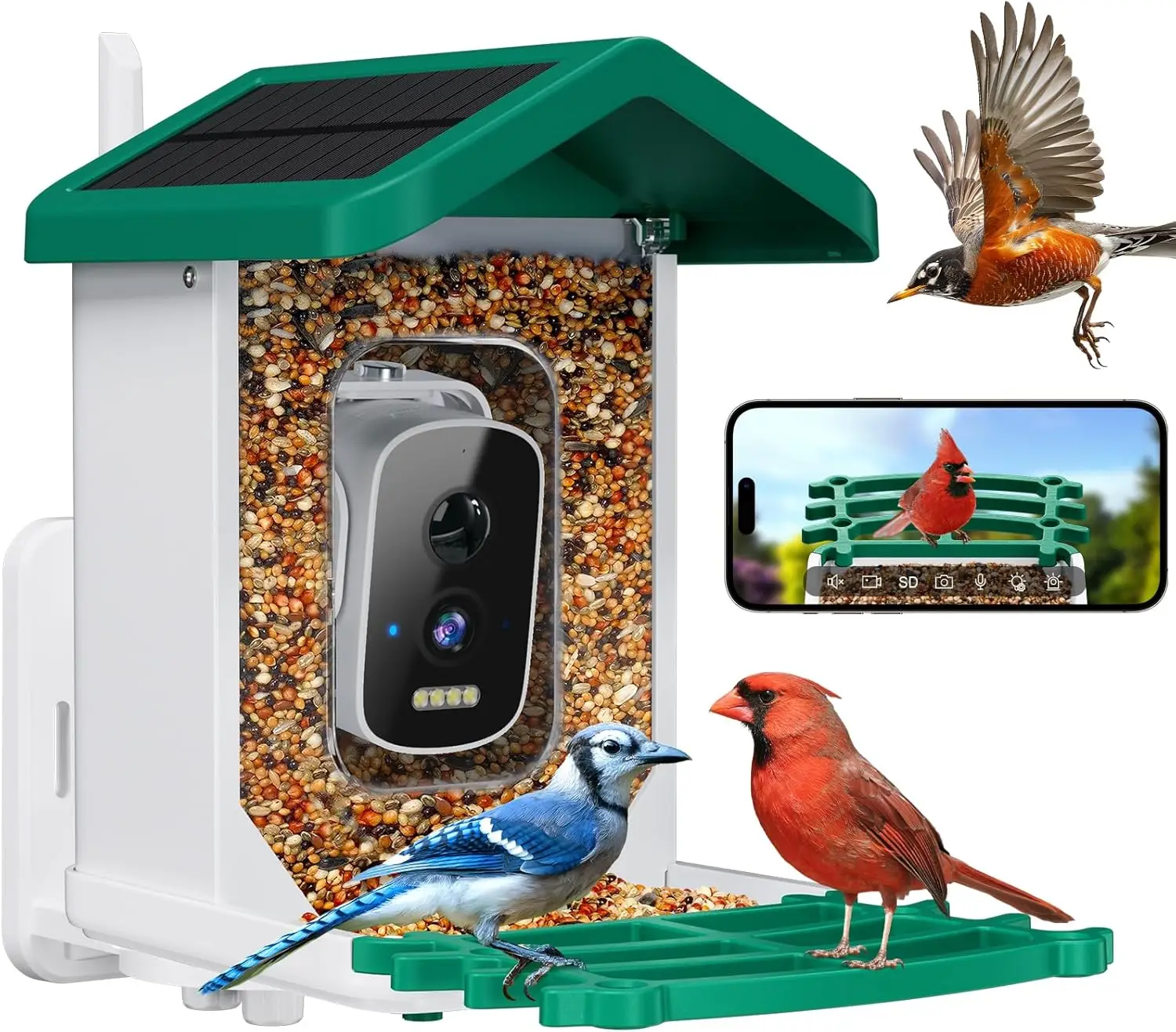 Smart Bird Feeder with Camera, 2.5K HD, Solar Powered, AI Bird Species Identification, IP65 Waterproof, 1.6L Capacity, Ideal Gift