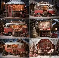 Avezano Photography Background Winter Snowy Christmas Outdoor Shop Bus Hot Cocoa Children Portrait Photocall Props Photo Studio