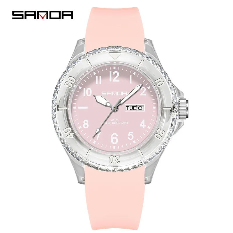 

Sanda 9062 Brand Electronic Quartz Watch Outdoor Waterproof Simple Calendar Transparent Case Popular Quartz Watch for Children