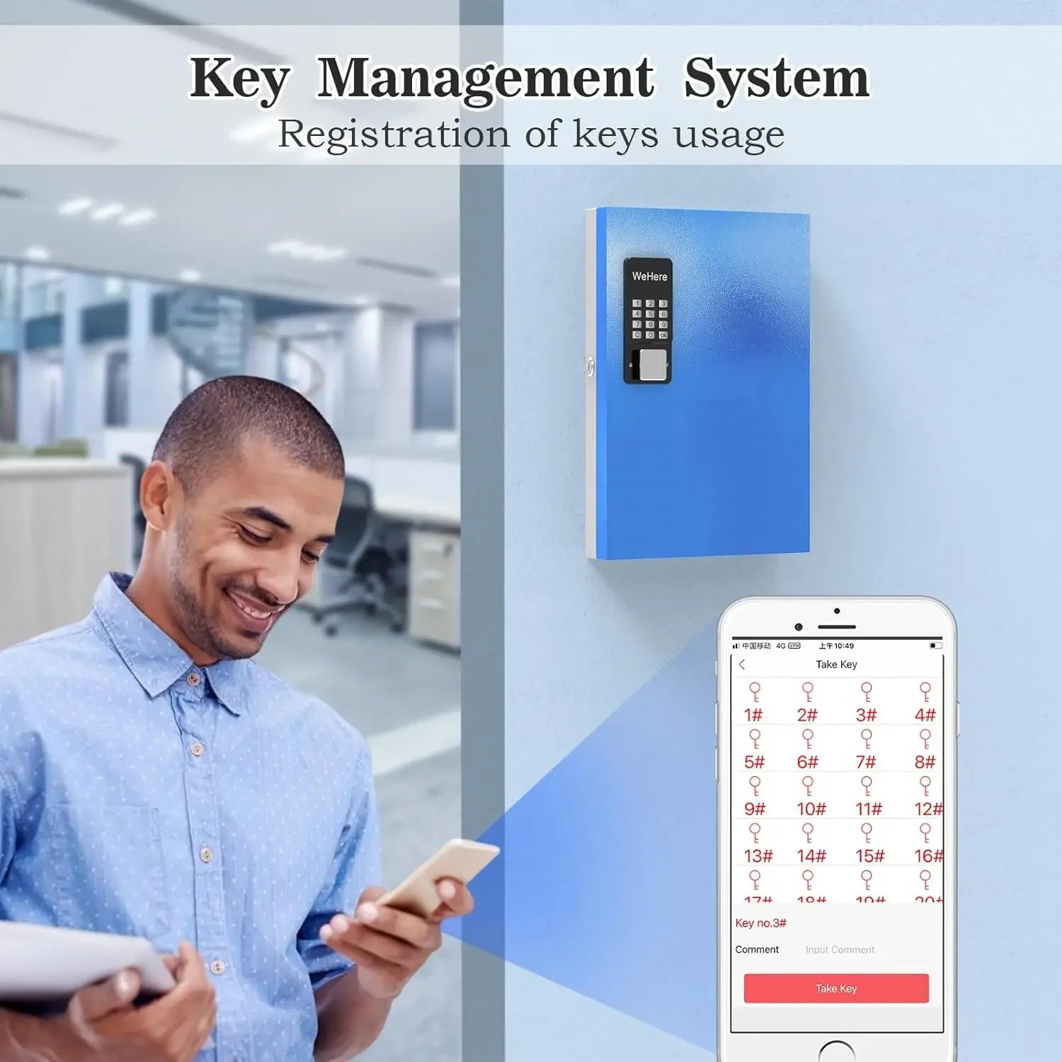 Imagem -03 - Wehere-parede Inteligente Armário de Armazenamento Chave 32 Key Safe Box Otp App Bluetooth Código Fixo de Desbloqueio Key Management