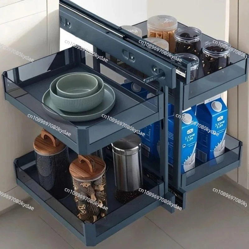 Cabinet Corner Pull-out Basket Kitchen Tempered Glass Seasoning Basket Drawer Style Storage Rack