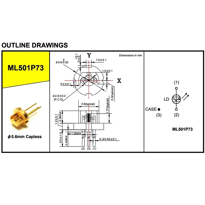 Diodo láser rojo Mitsubishi 638nm500mW ML501P73-02