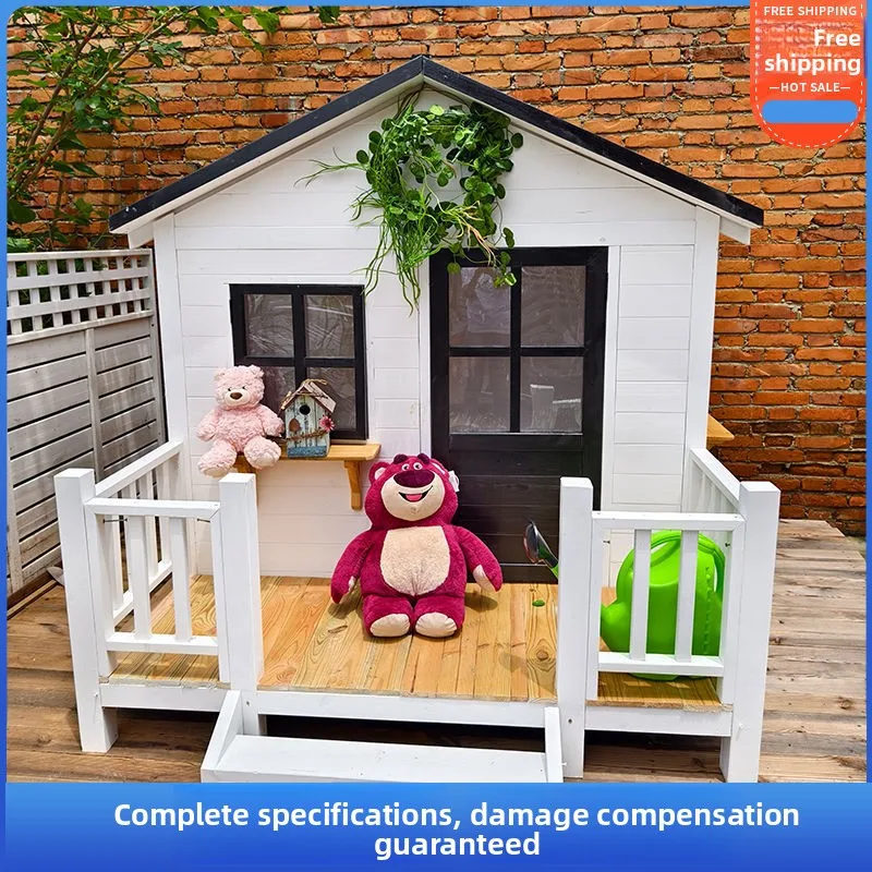Outdoor Wooden Cottage Stray Cats Preserved-Wood Dog Villa Garden-Style Assembled Pet House Yards Portable Playhouse Model 985