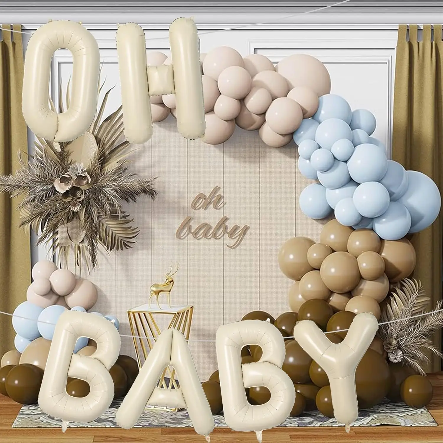 40inch Cream Beige Oh Baby Shower Letter Balloons Beige Foil Letter Balloons for Gender Reveal Decoration 1st Birthday Backdrop