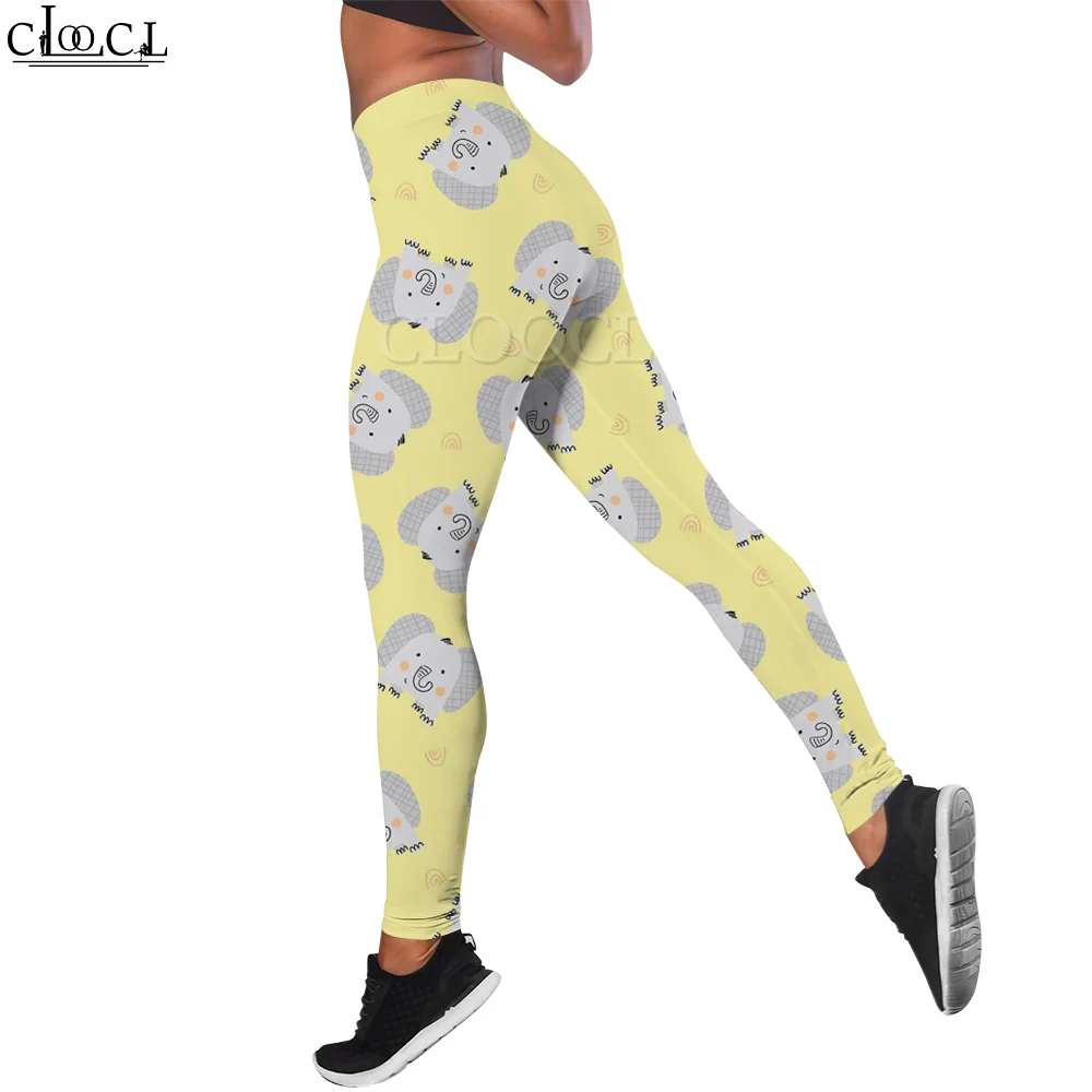 CLOOCL Yellow Women Legging Cute Cartoon Elephant Pattern 3D Printed Workout Trousers Women Seamless Legging Fashion Sportswear