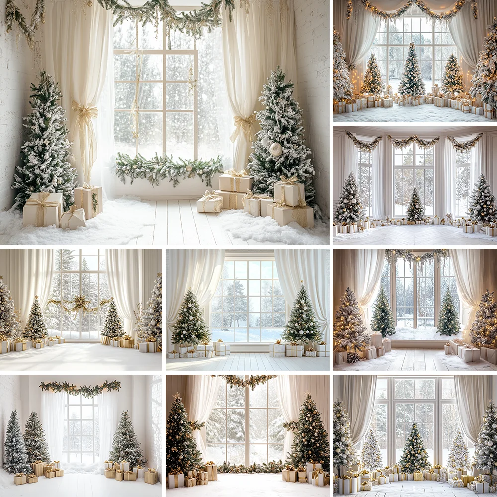 

Christmas Home Decoration Background Xmas Tree Toy Gift Winter Window Family Kids Party Christmas Photography Backdrop