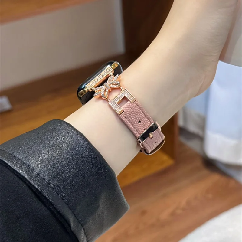 

Sparkling Diamond Bow Fishseed Pattern Compatible iWatch Strap 38mm 40mm 41mm 42mm 44mm 45mm 49mm Fashion Strap