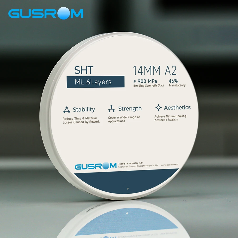GUSROM SHT Multilayer Zirconia Block 98mm for Anterior Crowns & Veneers High Translucency Esthetic CAD/CAM dental lab Disc