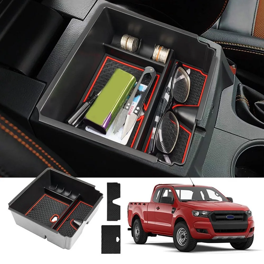 

Органайзер на центральной консоли для Ford Ranger 2019-2021, аксессуары, подлокотник, ящик для хранения, лоток с держателем для монет и стекла