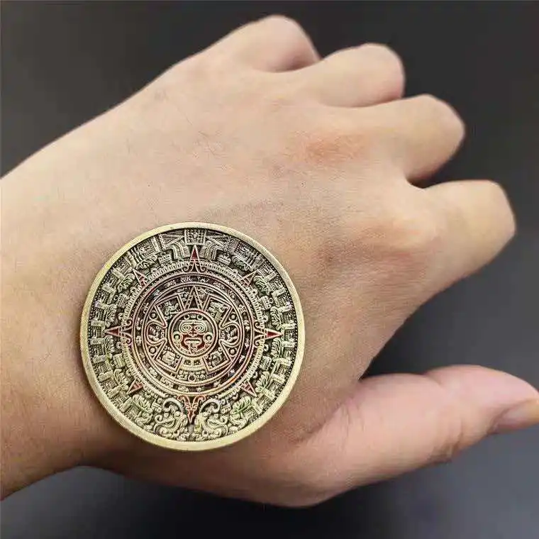 MaYa Aztec Calendar Art Prophecy Culture Challenge Coin Lucky Perfect for Flipping Decision Making Quiet Fidget Toys Adults Kids