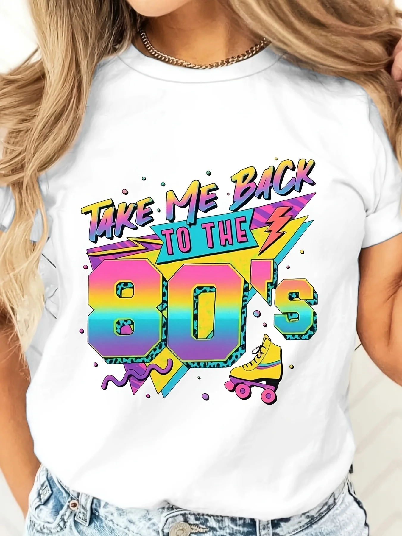 Take Me Back To The 80S Rainbow Retro Graphic T-Shirt, Vintage 1980S Nostalgia Theme, Casual Daily Wear Party Outfit
