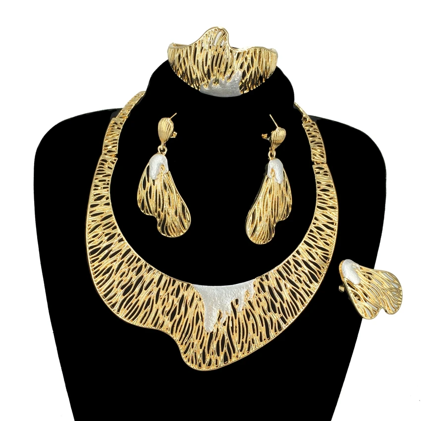 Latest Italian Gold Plated Jewelry Set Woman Large Necklace Jewelry Wedding Party Jewelry Christmas Gift FHK14507