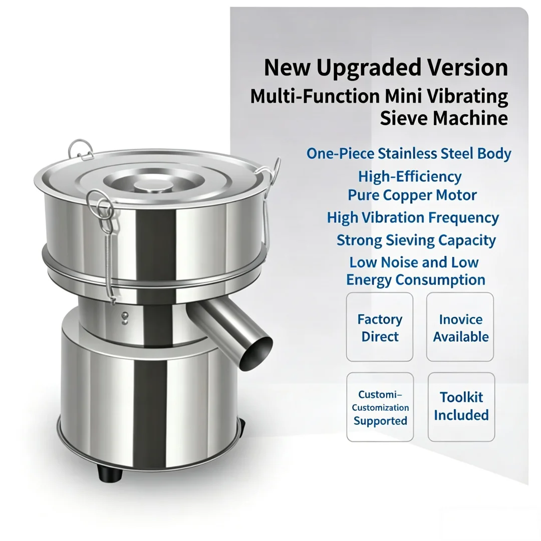 Compact Stainless Steel Vibrating Screen, Electric Powder Sieving Machine for Flour, Herb and Wood Dust